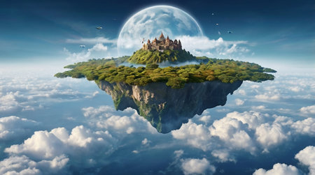 Lush valley covered with morning fog.の写真素材