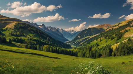 Blue hour panorama of a quiet lakeside landscape.の写真素材