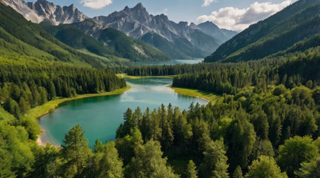 Golden sunrise illuminating a vast mountain range under a clear blue sky.の写真素材