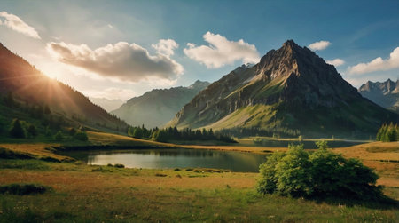 Snowy ridge glowing in soft evening tones.の写真素材