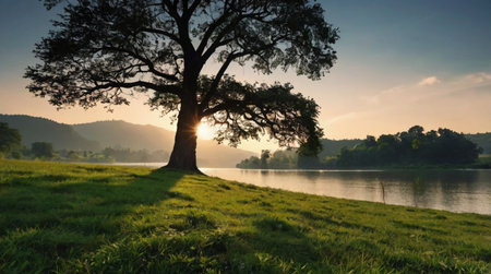 Golden canyon illuminated by sunset glow.の写真素材