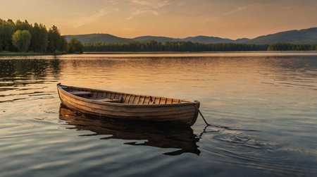 Dramatic sunset over a tranquil lake.の写真素材