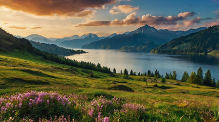 A hidden jungle waterfall surrounded by lush green plants.の写真素材