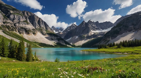 Golden sunrise illuminating a quiet valley covered in morning mist.の写真素材