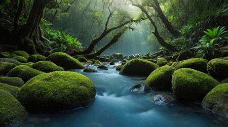 Wildflowers blooming across a rolling countryside meadow.の写真素材
