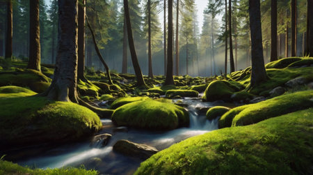 Vast savanna landscape under golden sunset light.の写真素材