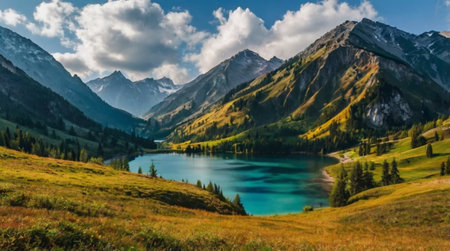Mountain range under bright sunlight.