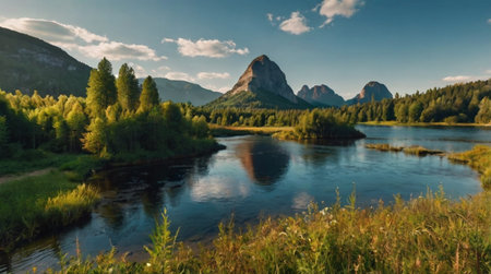 Crystal clear waterfall cascading down mossy rocks.の写真素材