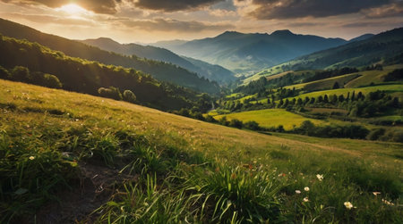 Scenic landscape during golden hour.
