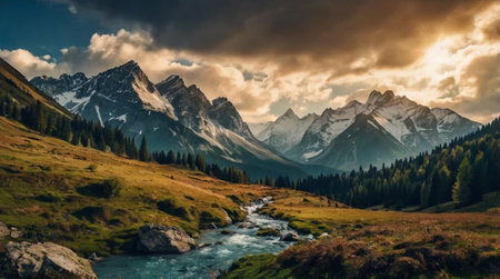 A panoramic view of mountain ranges during sunset.