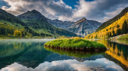 Hidden waterfall deep in a dense green jungle.の写真素材