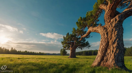 A majestic waterfall flowing into a serene emerald pool surrounded by rocks.の写真素材