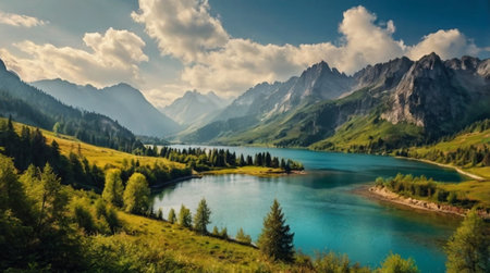 Mountain ridge glowing with early morning light.の写真素材