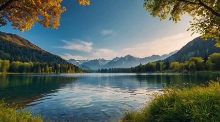 Calm lake with smooth rocks and crystal water.