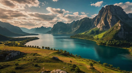 Autumn forest glowing with red and orange leaves.の写真素材