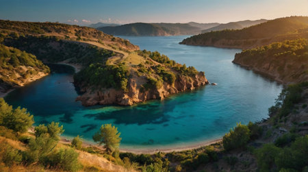 Rocky coastline cliffs overlooking the deep blue ocean.