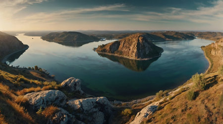 Vibrant sunset casting orange glow over ocean waves.の写真素材