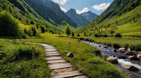 Wildflowers blooming across a rolling countryside meadow.の写真素材
