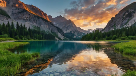 Colorful fall foliage surrounding a small wooden bridge.の写真素材