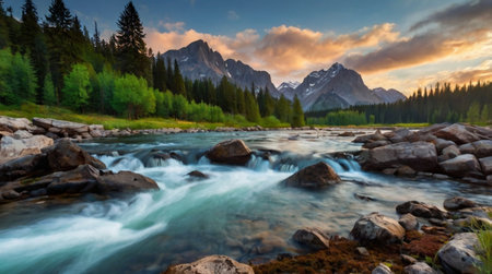 Scenic panoramic mountain landscape under bright daylight.