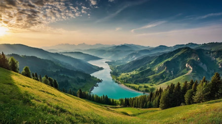 Tropical palm trees against a bright blue sky.の写真素材