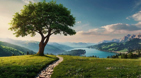 Sunrise above rolling hills covered in fog.の写真素材