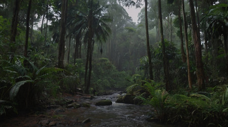 Vibrant autumn trees reflecting on a glassy river surface.の写真素材