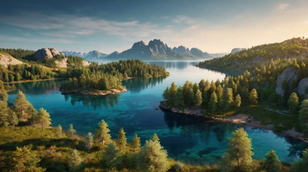 Mountain sunrise with golden rays.の写真素材