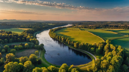 Scenic river during sunrise with soft waves.
