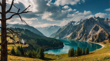 Peaceful ocean horizon during soft pastel sunrise.の写真素材