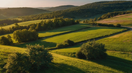 Peaceful riverbank under a bright summer sky.の写真素材