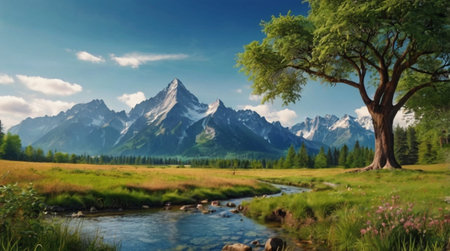 Tropical island paradise with palm trees and crystal clear water.の写真素材