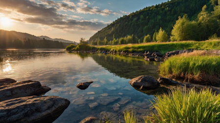 Spring blossoms covering rolling hills.の写真素材
