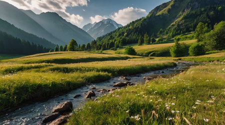 Panoramic canyon view with layered rock formations.の写真素材