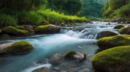 Vibrant coral reef beneath clear blue ocean water.の写真素材