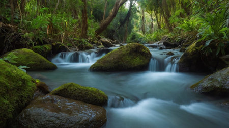 Calm ocean reflecting colorful evening sky.の写真素材