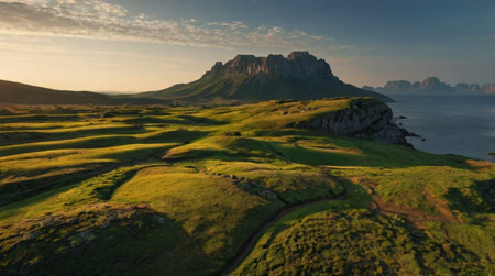 Cherry blossom trees blooming beautifully in springtime.の写真素材