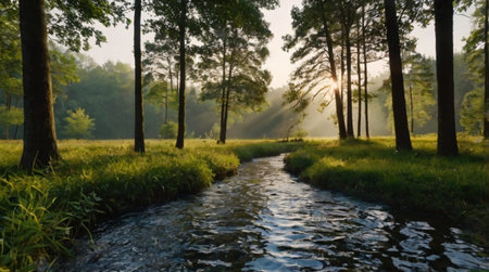 Peaceful spring meadow blooming with flowers.の写真素材