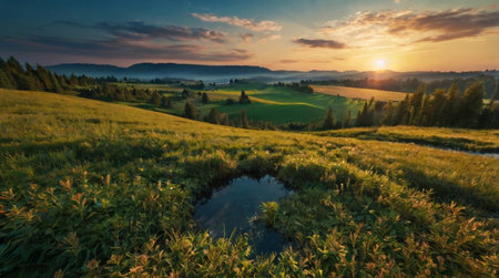 A breathtaking sunrise over misty mountain peaks with golden light touching the valley below.
