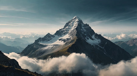 Mountain peak above the clouds.