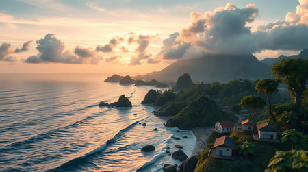 Tropical sunset with silhouettes of palm trees.の写真素材