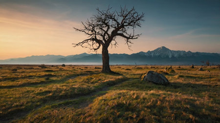 Peaceful sunrise with soft pastel colors.