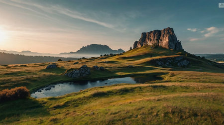 Golden sand beach under dramatic cloudy sky.の写真素材