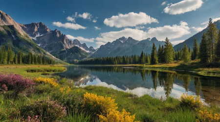 Tropical rainforest with sunbeams shining through canopy.の写真素材