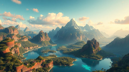 Tranquil lake scene during calm early morning.の写真素材