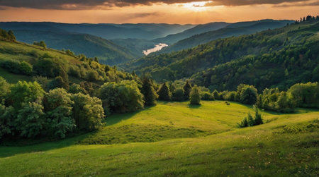 Peaceful lakeside cabin under colorful autumn foliage.の写真素材