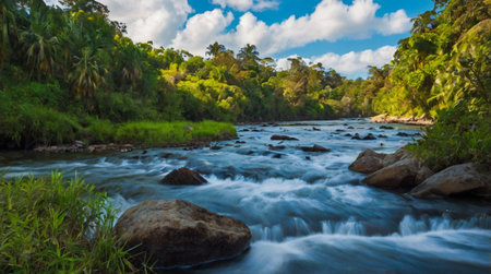 Spring blossoms covering rolling hills.の写真素材