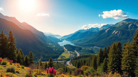Scenic island coast surrounded by turquoise water and bright horizon.の写真素材