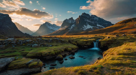 Mountain lake panorama with crystal clear reflection.