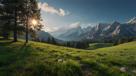 Rolling green hills stretching toward distant mountains beneath dramatic cloud formations.
